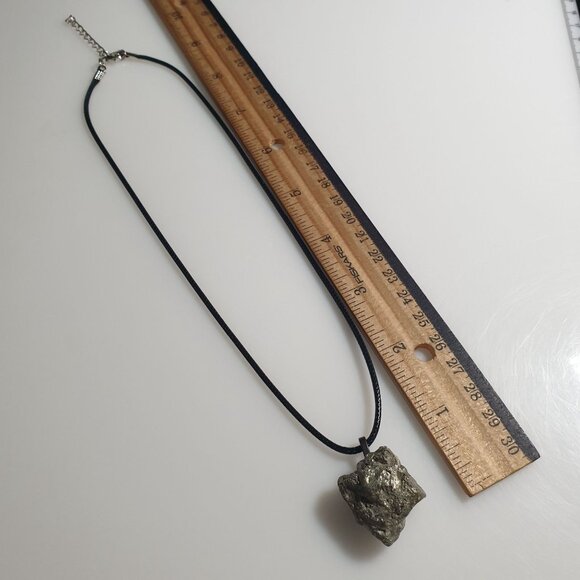 Raw Pyrite Stone Necklace Adjustable Black Cord Lobster Clasp Minimalist Design - Picture 5 of 5